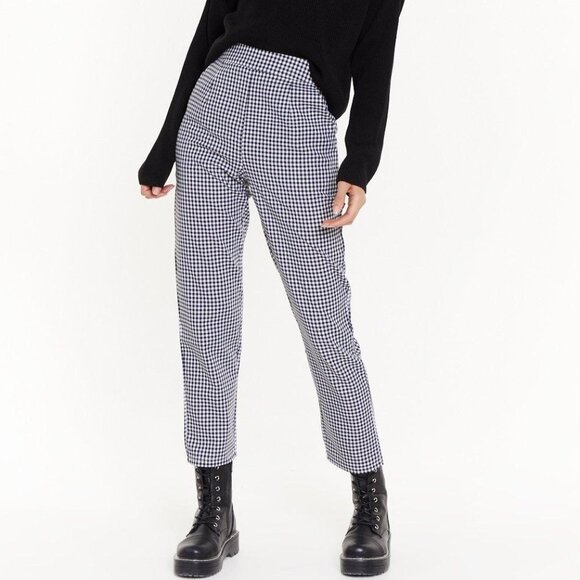 Nasty Gal High Waisted Checkered Paid Pants Black & White - Picture 1 of 5